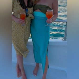 Blue toned twist satin midi dress size Large